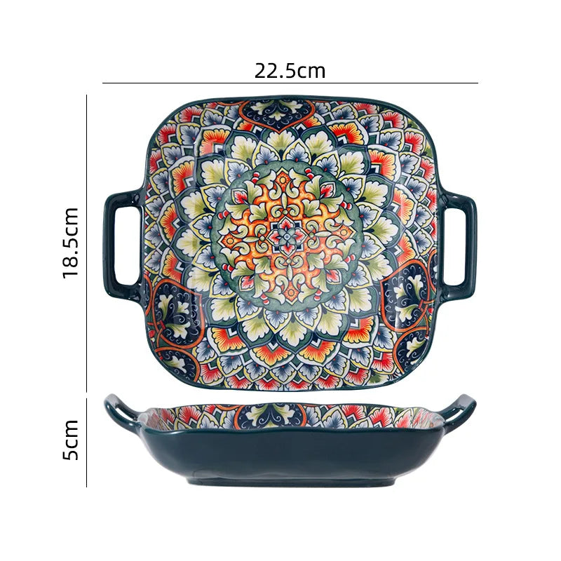 Bohemia Retro Ceramic Dinner Plate Set - Elegant Household Tableware