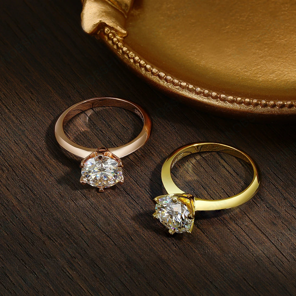 D VVS Moissanite Solitaire Ring - Brilliant 6-Prong Engagement & Promise