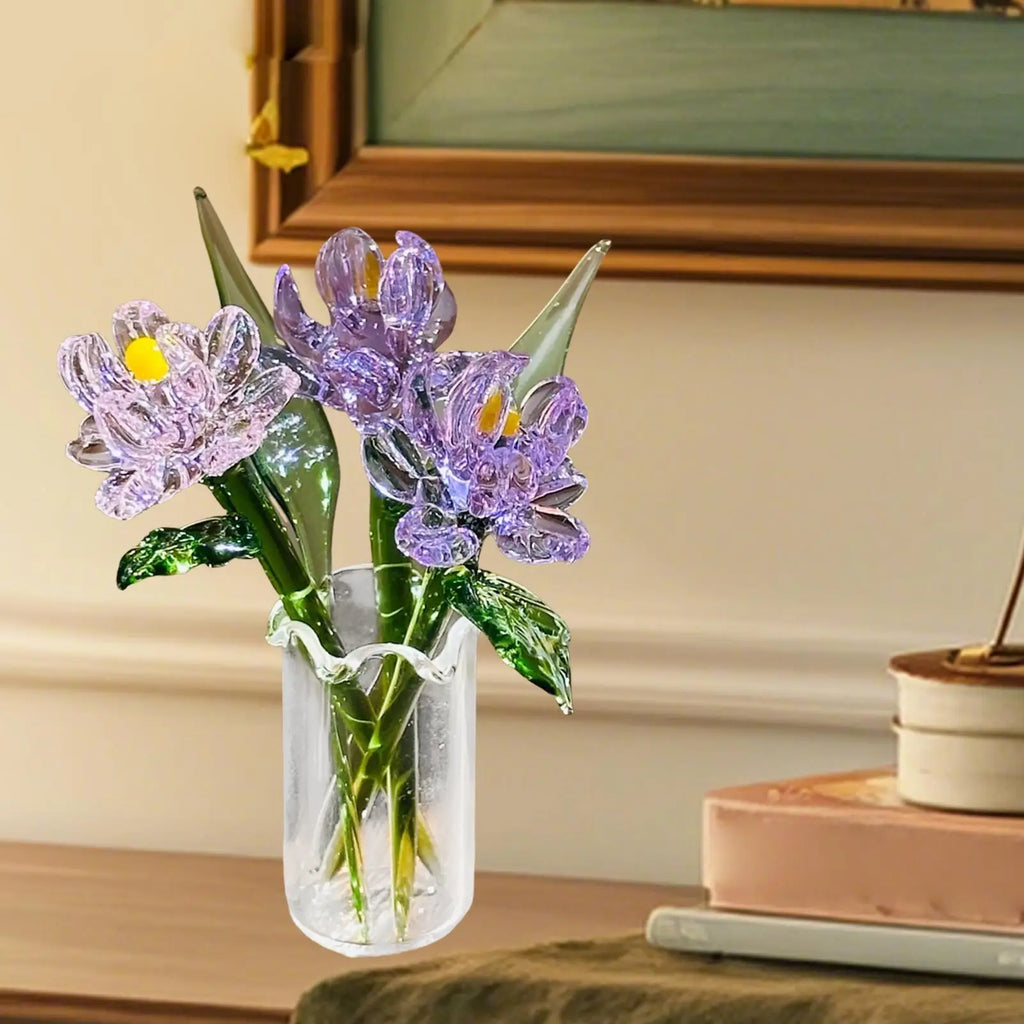 Timeless Glass Flower Bouquet & Vase Figurine | Elegant Home Decor
