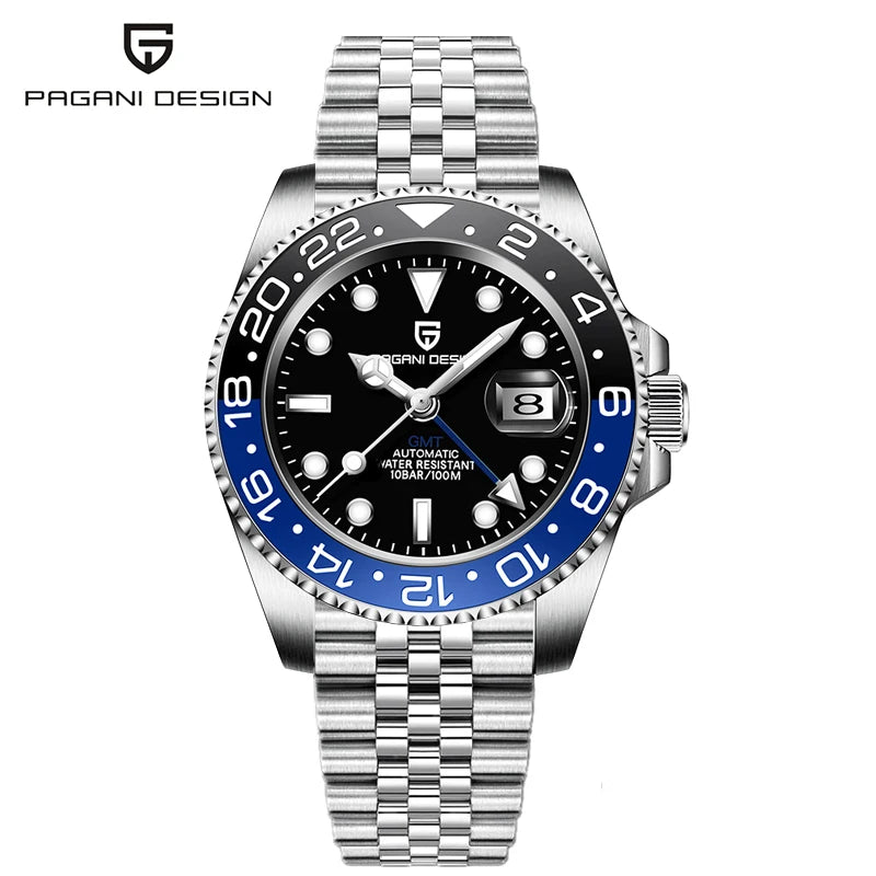 Zegarek mechaniczny męski pagani design pd-1662 luksusowy gmt - szafir, stal, wodoodporny 100m