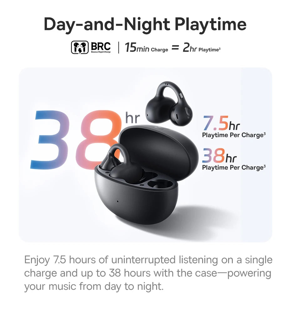Baseus bc1 otwarte słuchawki na klips – bezprzewodowe sportowe słuchawki bluetooth 6.0 z 4 mikrofonami, super basem i ip55