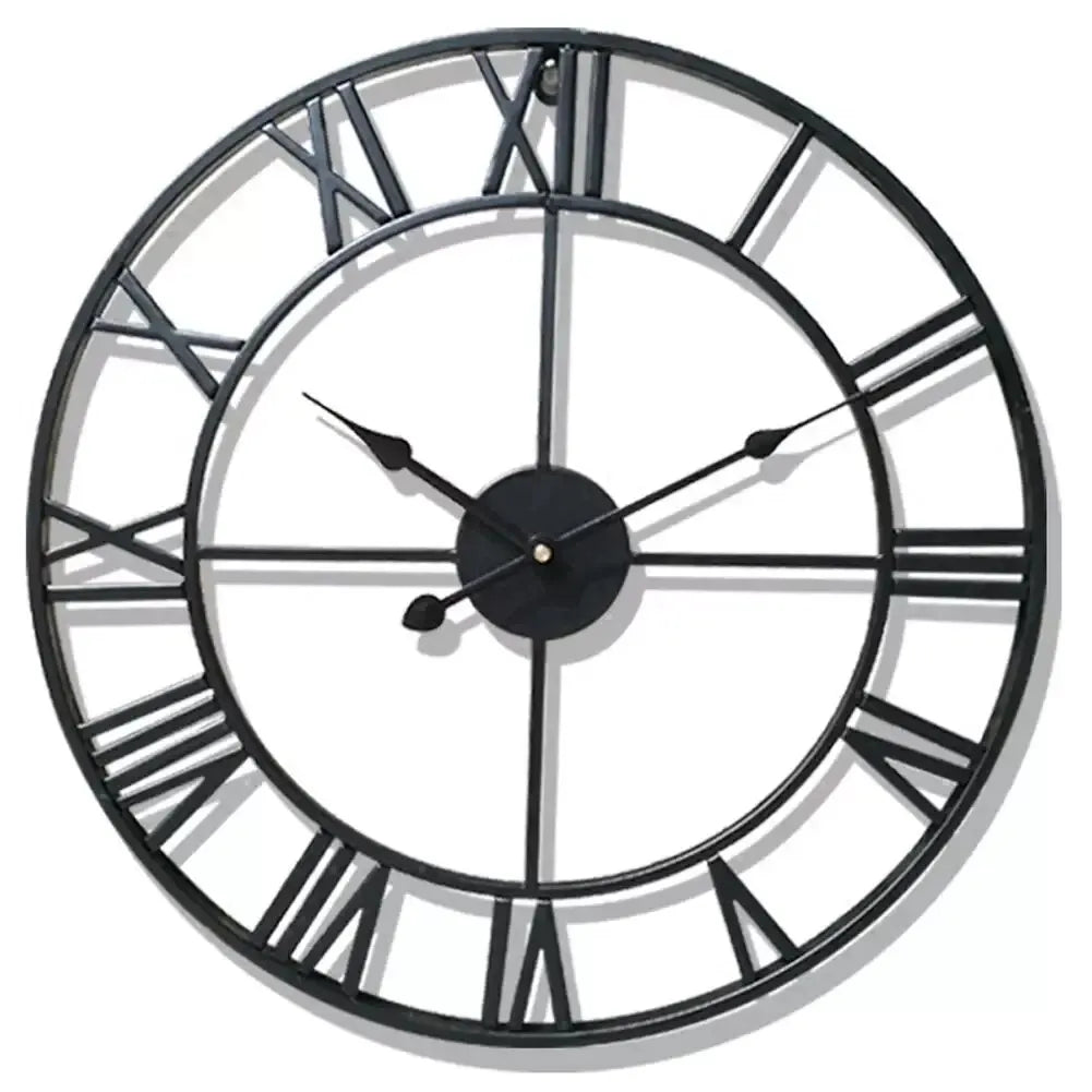 Vabena Modern 3D Large Wall Clock - Roman Numerals Retro Metal Silent Nordic Decor