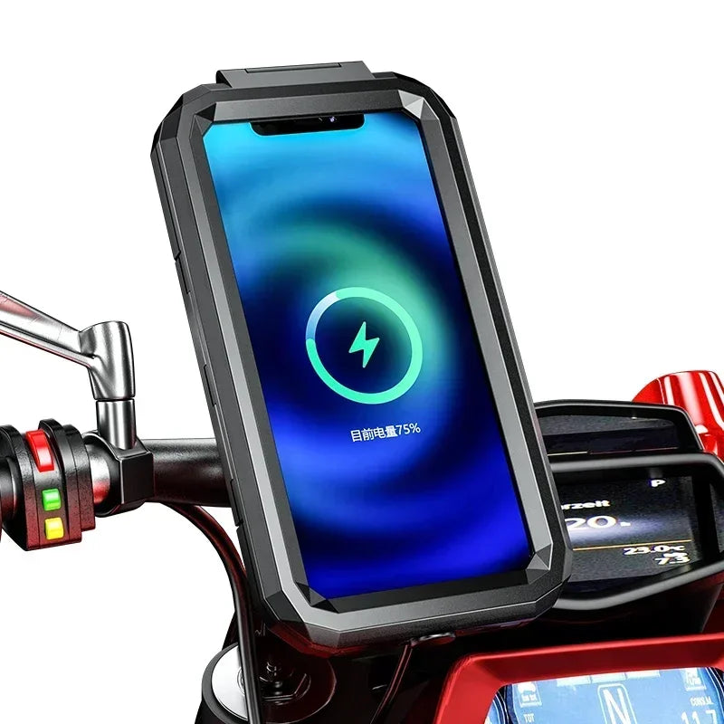 Uchwyt na telefon z ładowarką bezprzewodową do motocykla - szybkie ładowanie qc 3.0