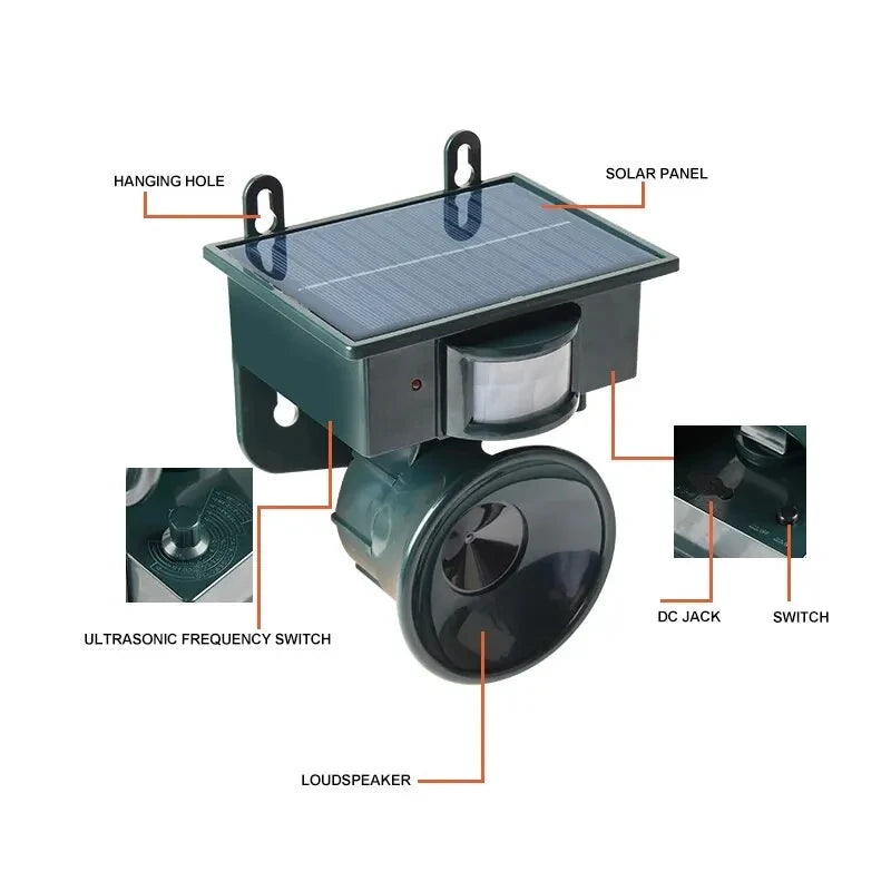 Solar Ultrasonic Animal Repellent - Deer, Cat, Dog, Bird, Mouse Deterrent