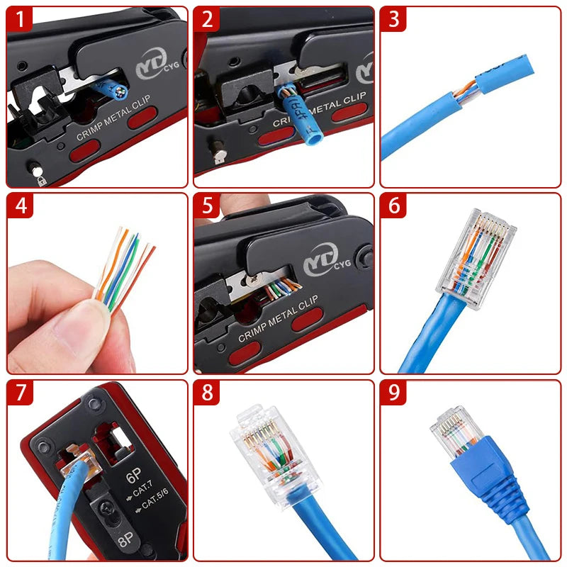 Vabena zaciskarka przepustowa rj45 rj12 rj11 i zestaw do ściągania izolacji | zaciskarka kabli ethernet cat5e-cat7