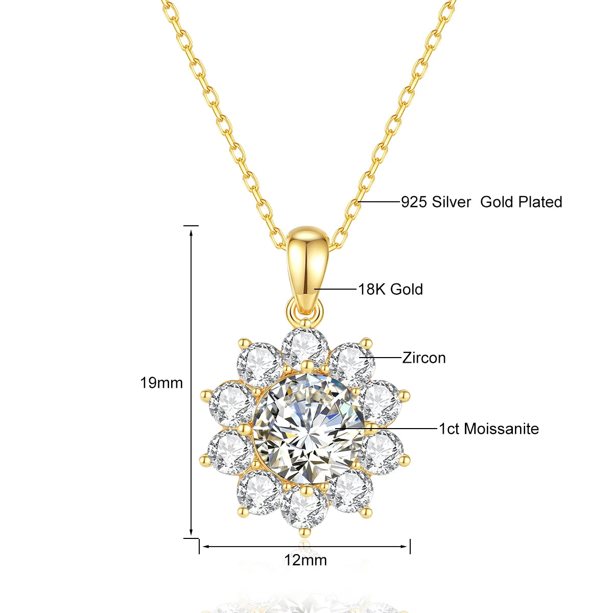 18K Gold Moissanite Bauhinia Necklace - 2ct VVS1 Floral Pendant