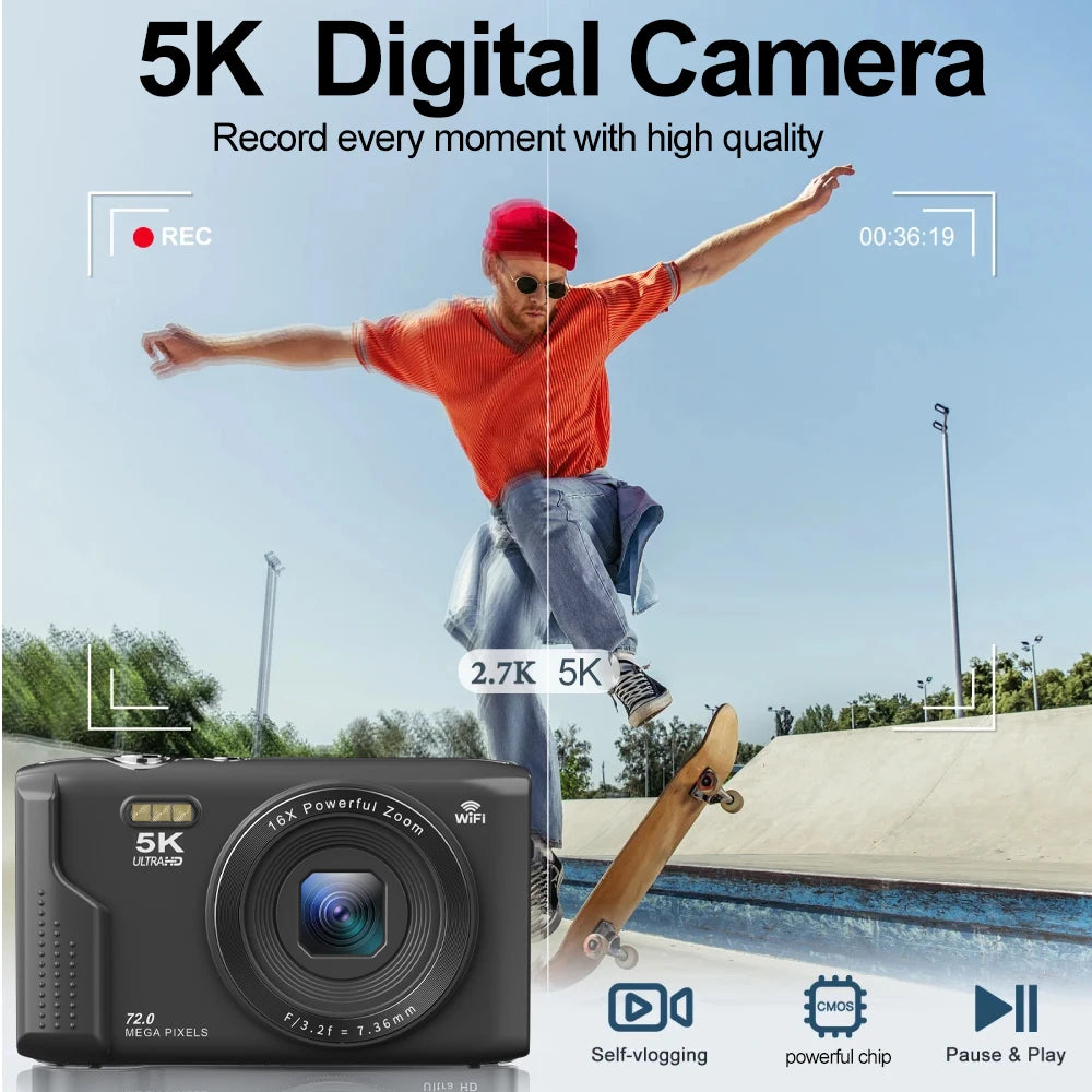 Aparat kompaktowy ourlife 5k 72mp do fotografii vintage i vlogowania