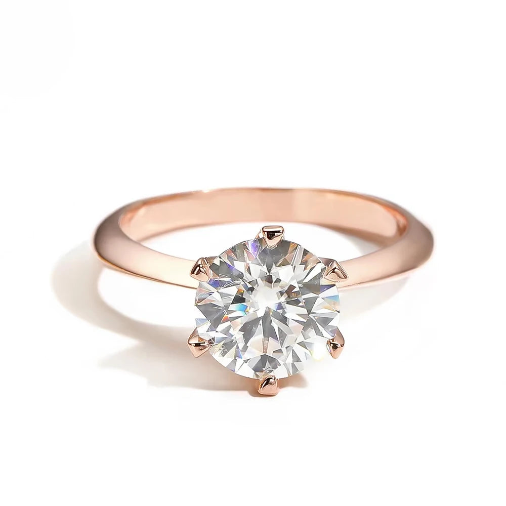 D VVS Moissanite Solitaire Ring - Brilliant 6-Prong Engagement & Promise