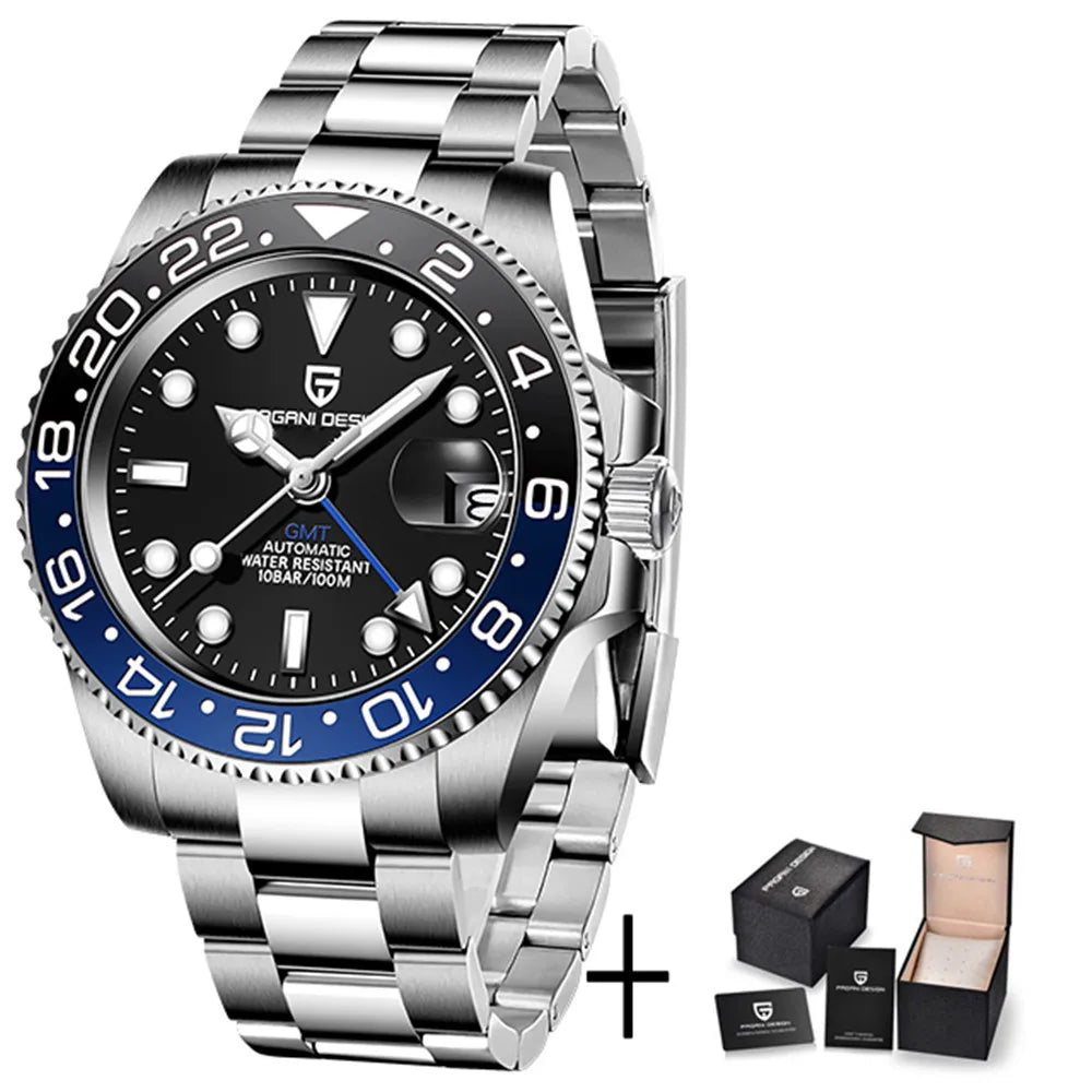 Zegarek mechaniczny męski pagani design pd-1662 luksusowy gmt - szafir, stal, wodoodporny 100m