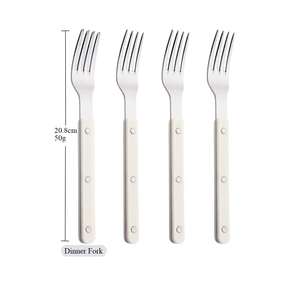 Elegant Beige Silver Acrylic Handle Cutlery Set - 4/16 Pc Stainless Steel Dinnerware
