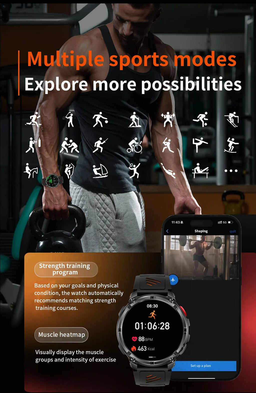 Inteligentny zegarek t-rex3 pro: gps, wodoodporność 5atm, wojskowy, sportowy monitor aktywności