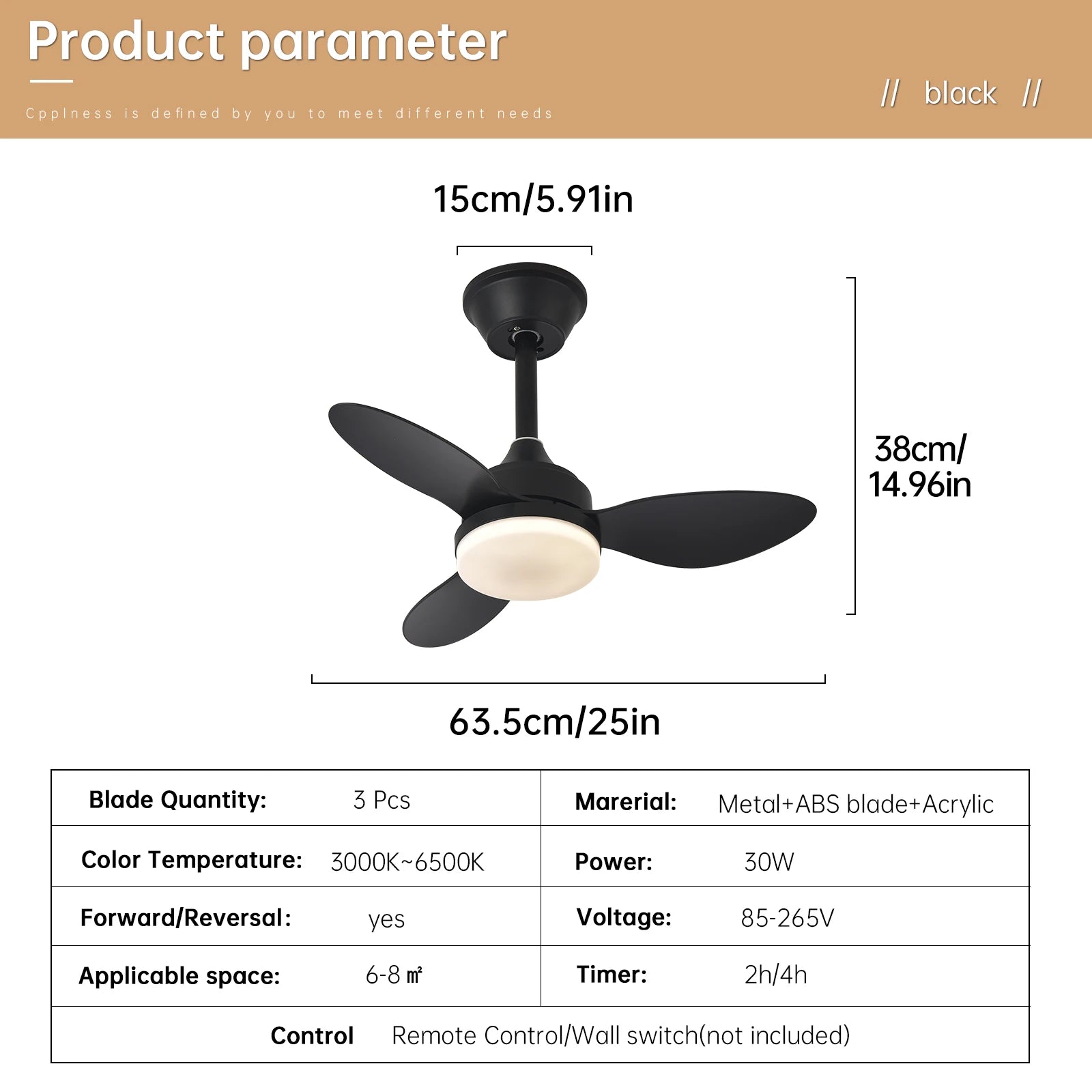 Niskoprofilowy wentylator sufitowy z oświetleniem i pilotem | 25"/42"/52" do wnętrz i na zewnątrz