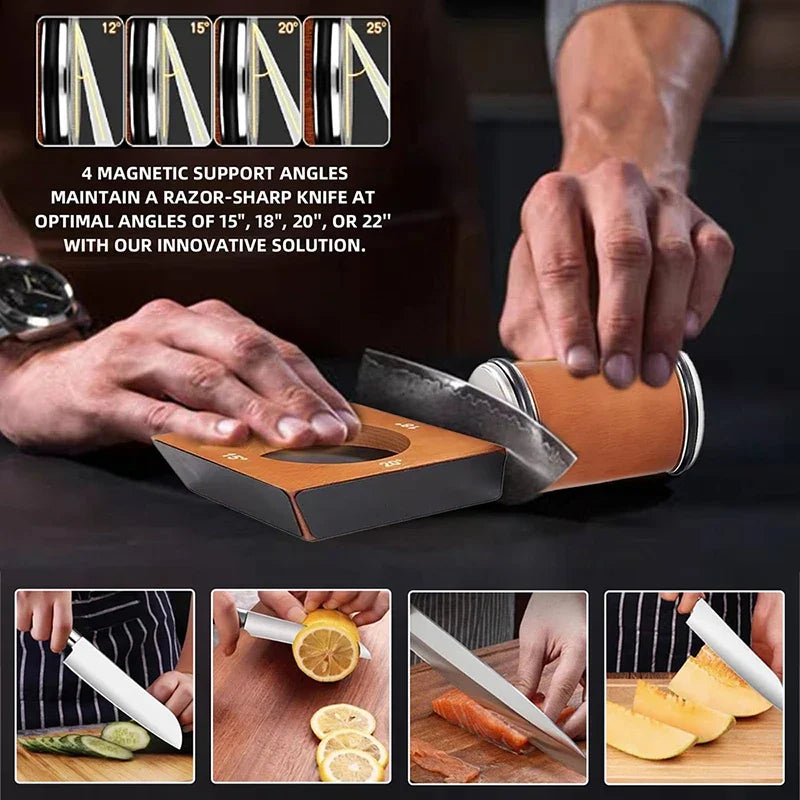 Vabena Wooden 4-Angle Rolling Knife Sharpener Kit with Diamond Stones
