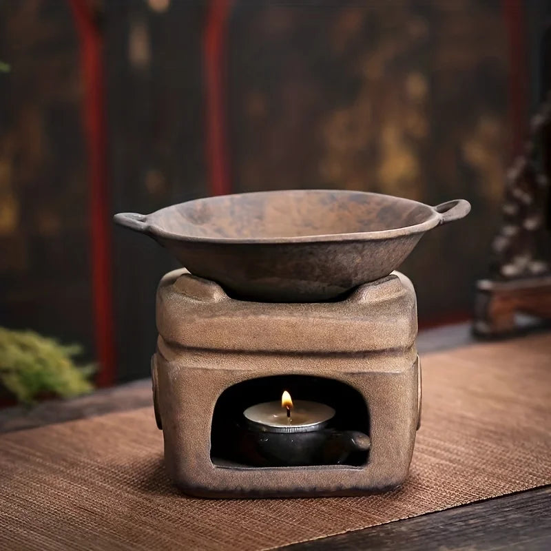 Zestaw do podgrzewania herbaty w stylu vintage - piecyk i czajnik