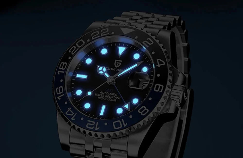 Zegarek mechaniczny męski pagani design pd-1662 luksusowy gmt - szafir, stal, wodoodporny 100m