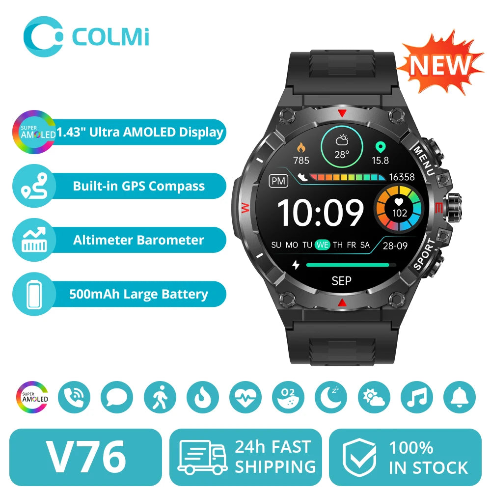 Colmi v76 smartwatch gps | ultra amoled i rozmowy bluetooth