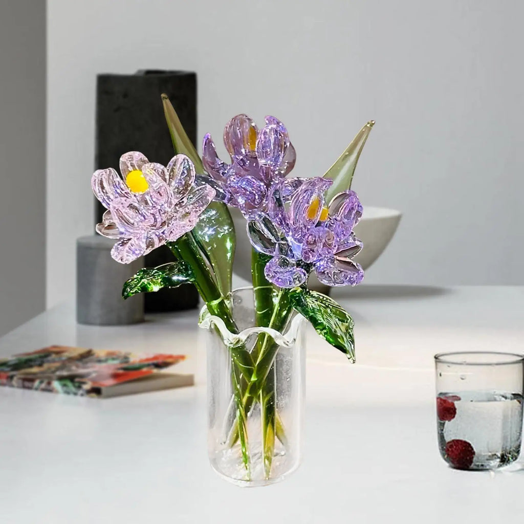 Timeless Glass Flower Bouquet & Vase Figurine | Elegant Home Decor