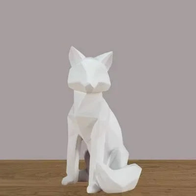 Geometric Fox Sculpture - White Abstract Animal Statue for Modern Home Decor