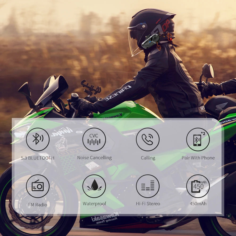 Zestaw słuchawkowy bluetooth 5.3 do kasku | bezprzewodowe rozmowy i muzyka