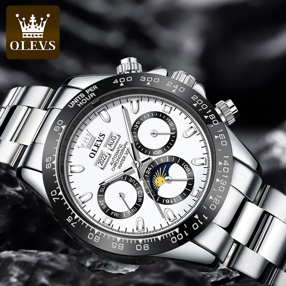 Olevs 6654 luksusowy automatyczny mechaniczny zegarek męski chronograf wodoodporny luminous