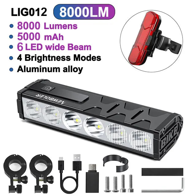 Lampa rowerowa newboler 10000 lumenów - ładowana usb do mtb i szosy