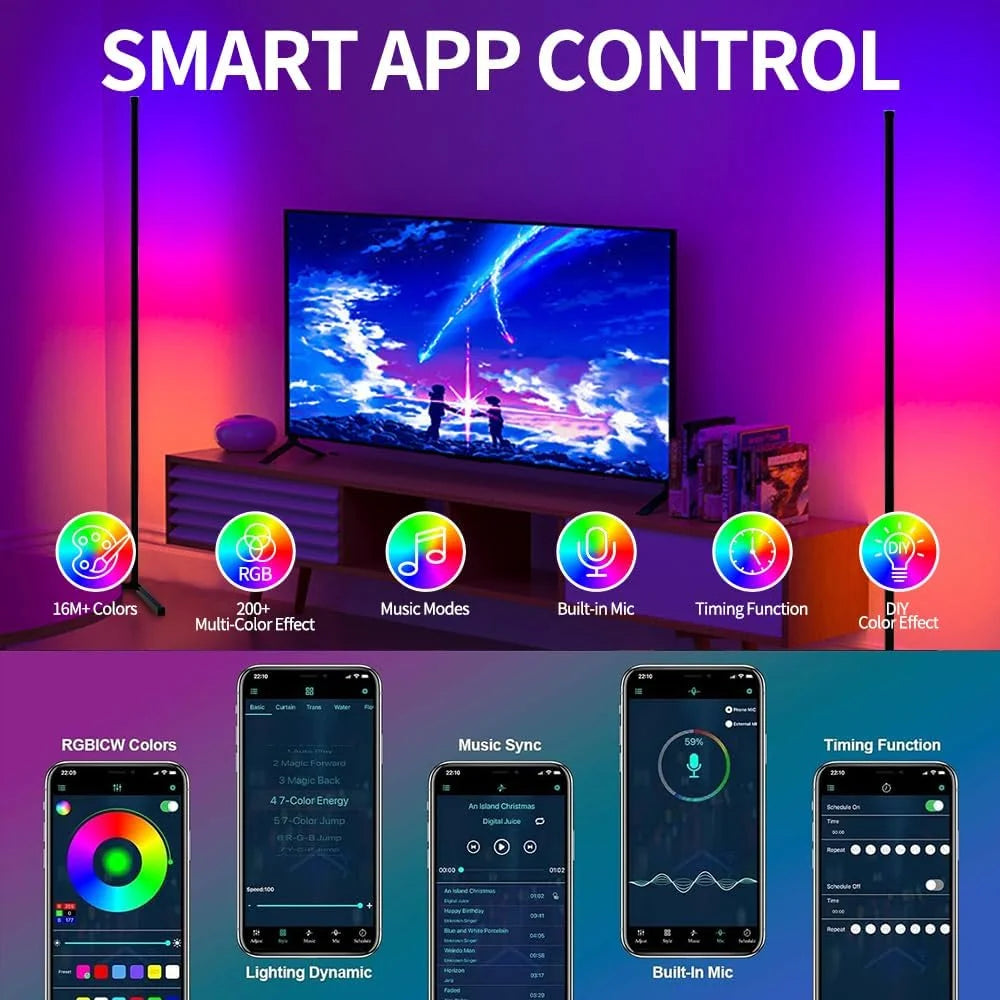 Inteligentna lampa podłogowa narożna rgb vabena – synchronizacja muzyki i sterowanie aplikacją