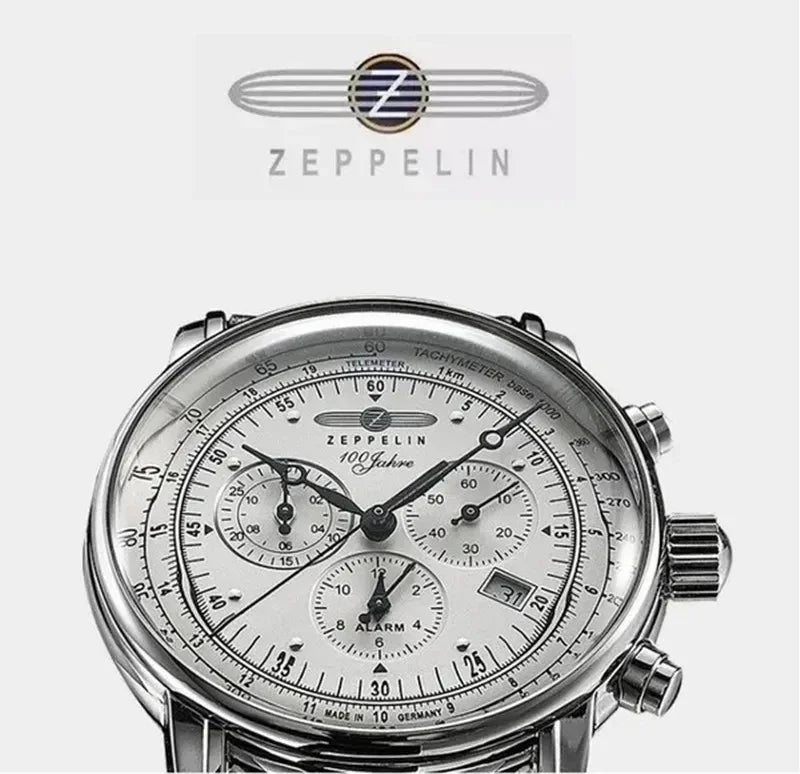 Zegarek męski zeppelin airship automatyczny z datownikiem, skórzany pasek, wodoodporny