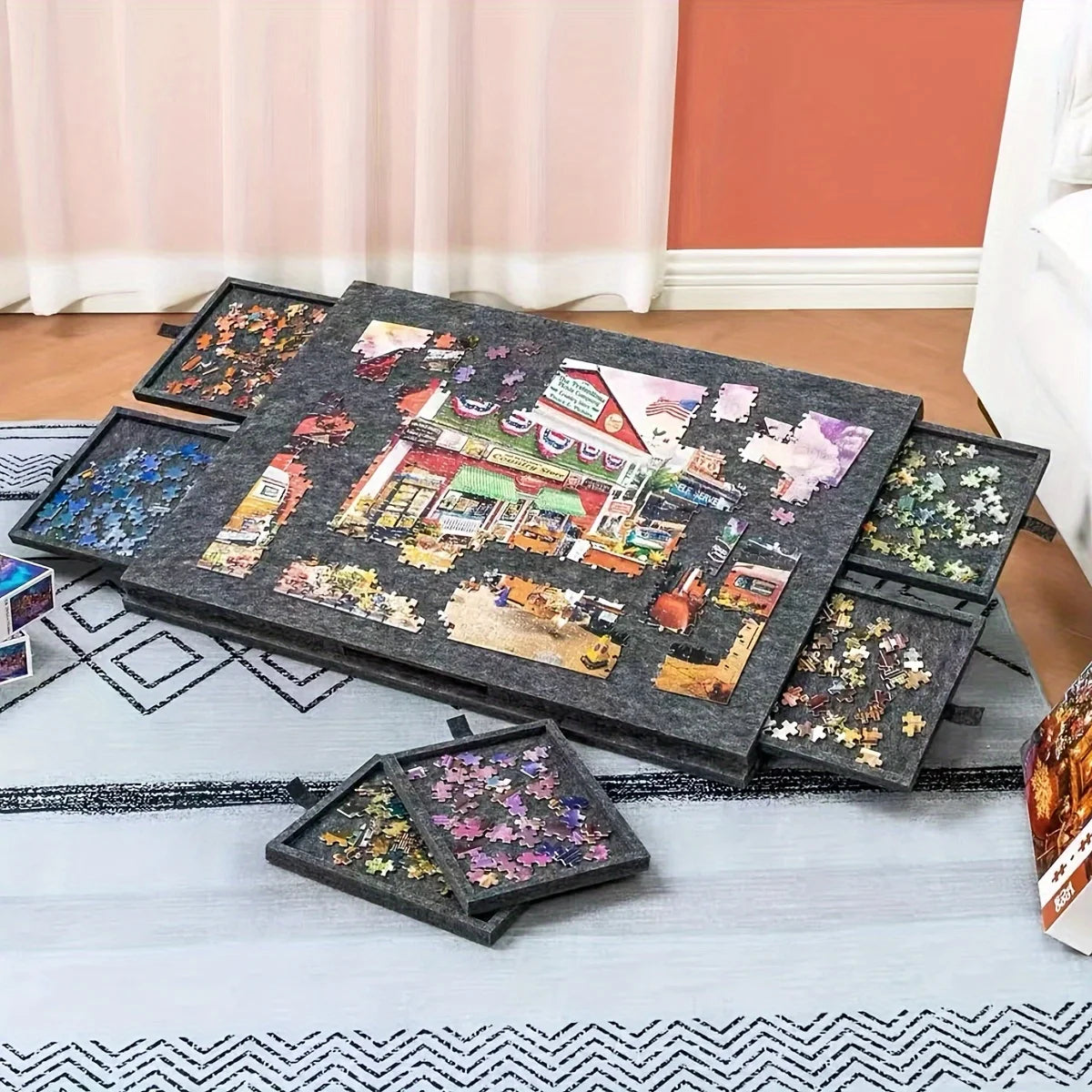 Deska do układania puzzli 1000 elementów z 6 szufladami | przenośny antypoślizgowy organizer