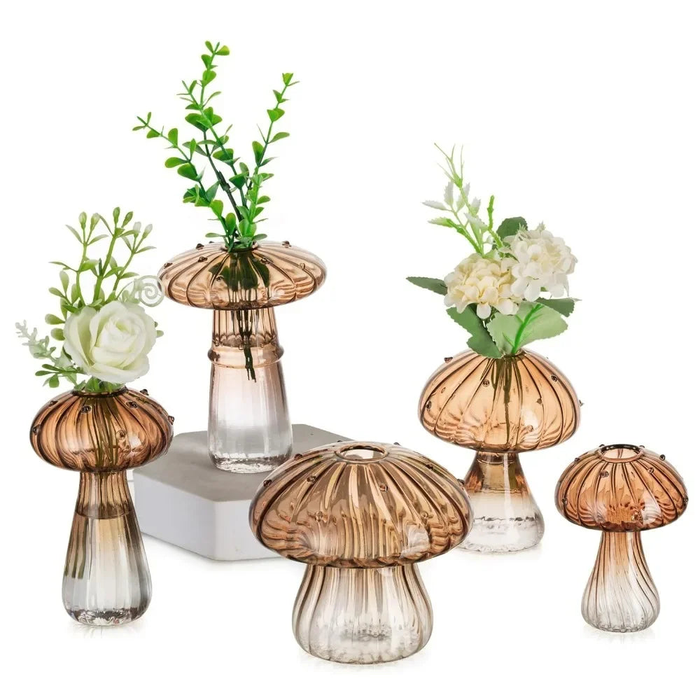 Mushroom Glass Vase Set | Hydroponic Home Decor | Unique Plant Vases