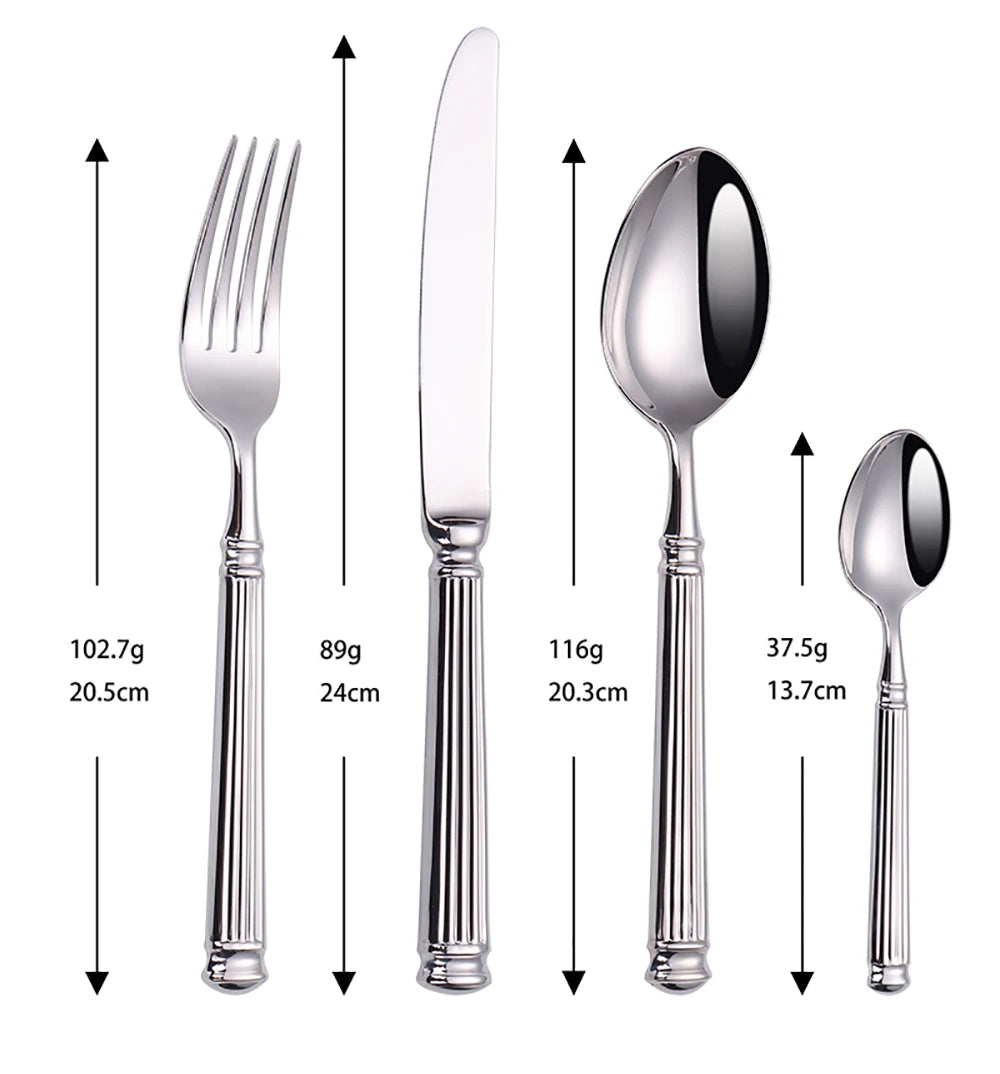 Elegant Silver Striped Cutlery Set - Premium 304 Stainless Steel Tableware