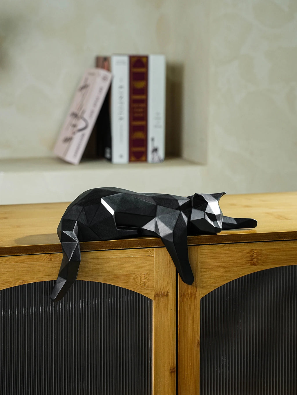 Geometric White & Black Cat Statue | Modern Room Decor