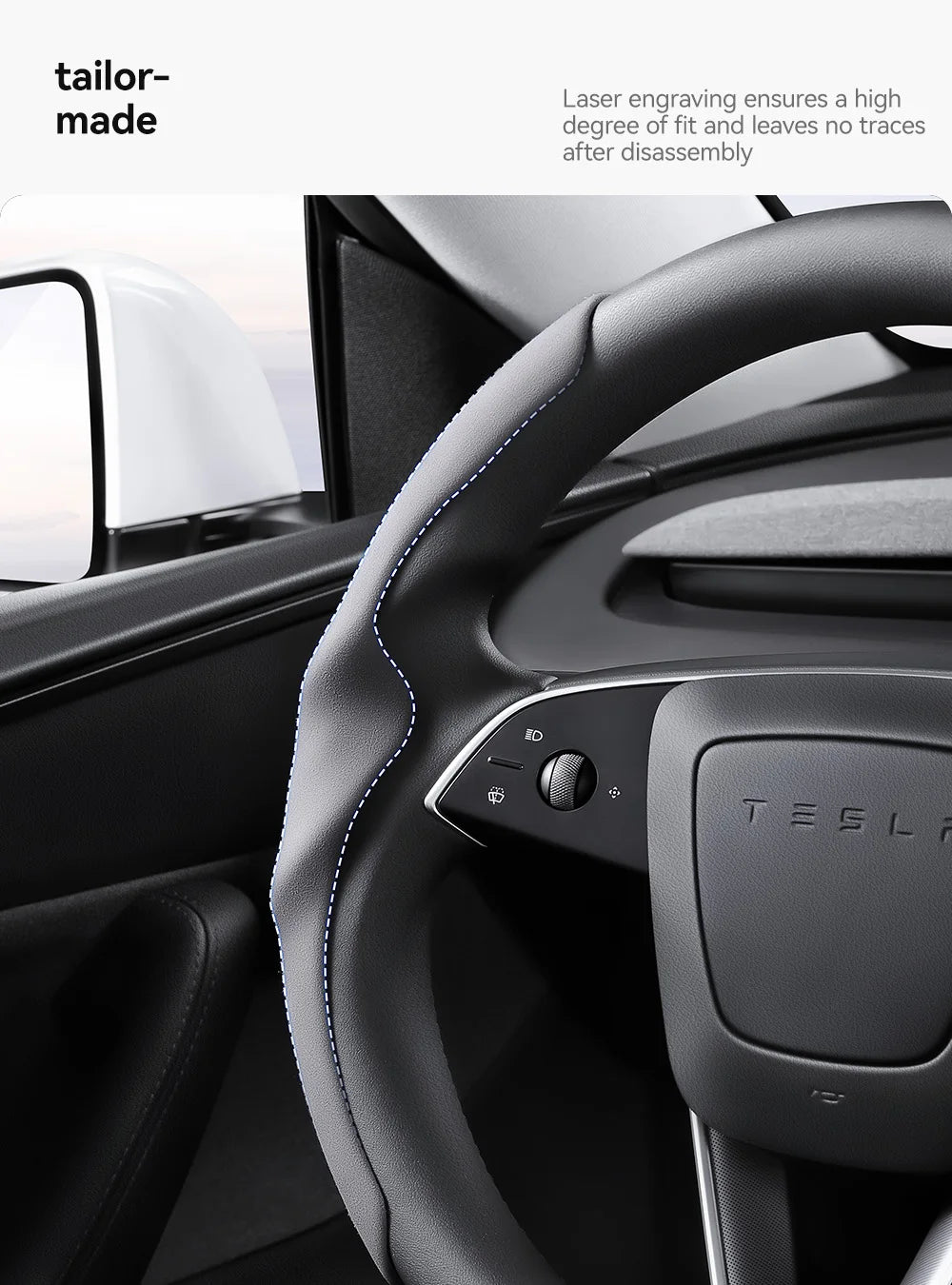 Pokrowiec na kierownicę tesla model 3/y highland juniper z włókna węglowego