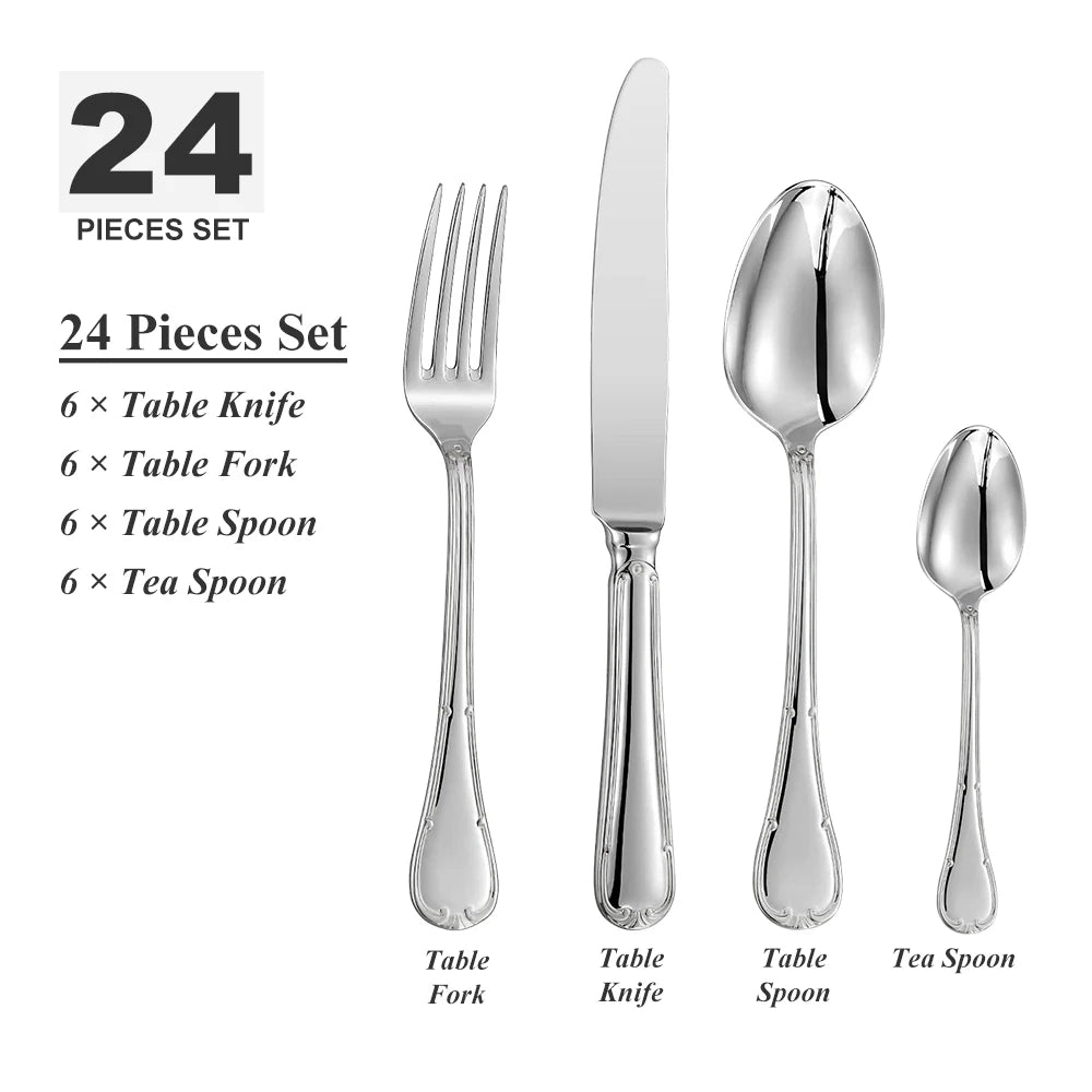 Vabena Premium 24-Pc 18/10 Stainless Steel Flatware Set for 6
