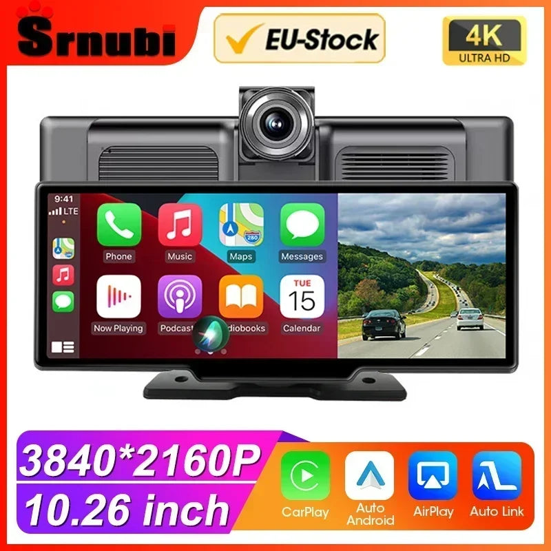 Kamera samochodowa srnubi 10.26" 4k z apple carplay, android auto i gps