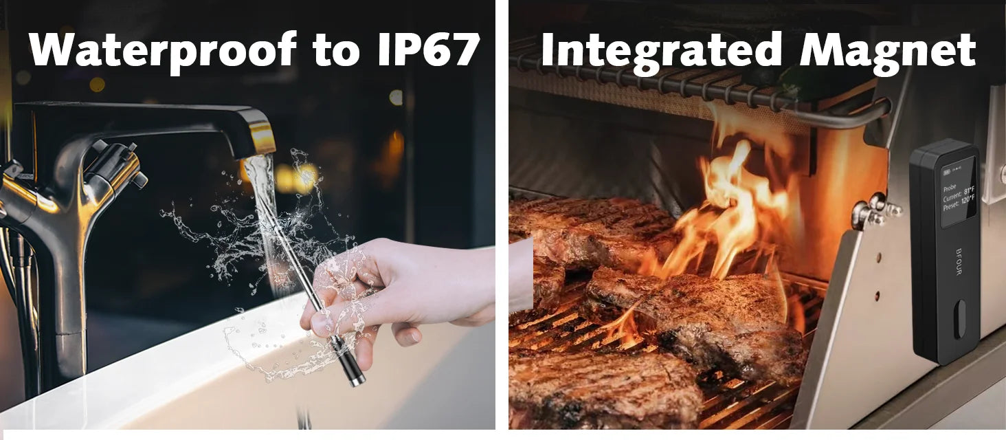 Wireless Bluetooth Meat Thermometer - IP67 Waterproof Probes for Grilling & BBQ