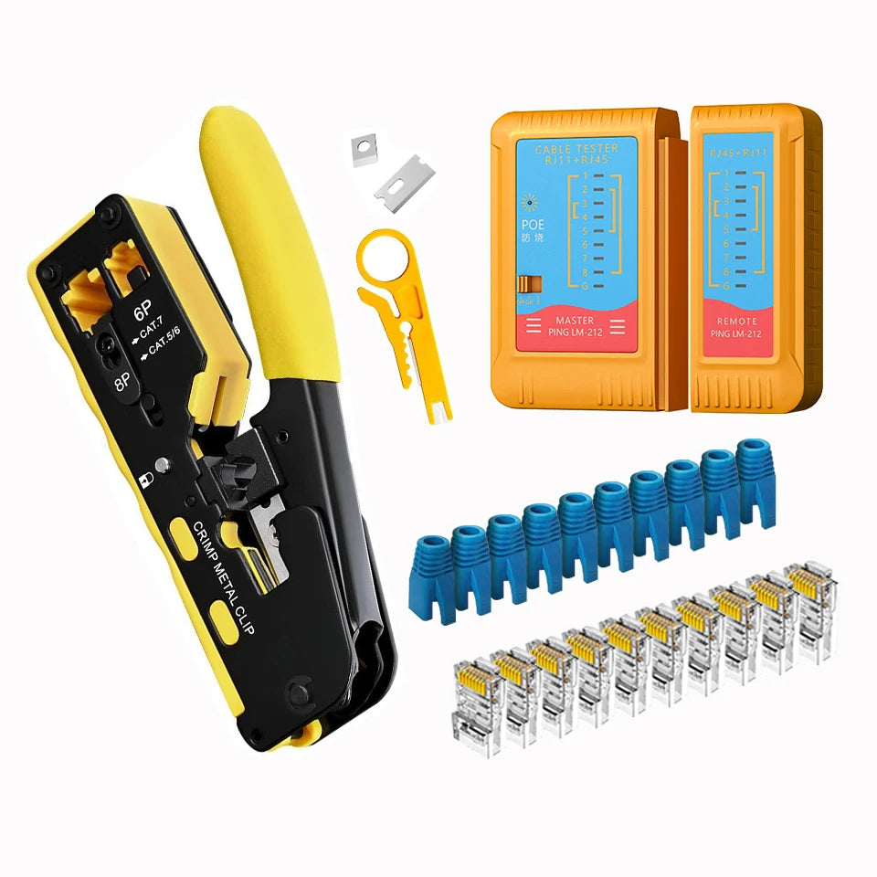 Vabena zaciskarka przepustowa rj45 rj12 rj11 i zestaw do ściągania izolacji | zaciskarka kabli ethernet cat5e-cat7