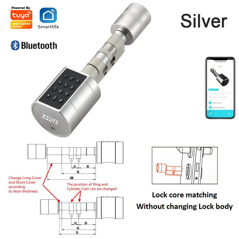 Tuya Smart Biometric Door Lock Cylinder - Keypad & App Access
