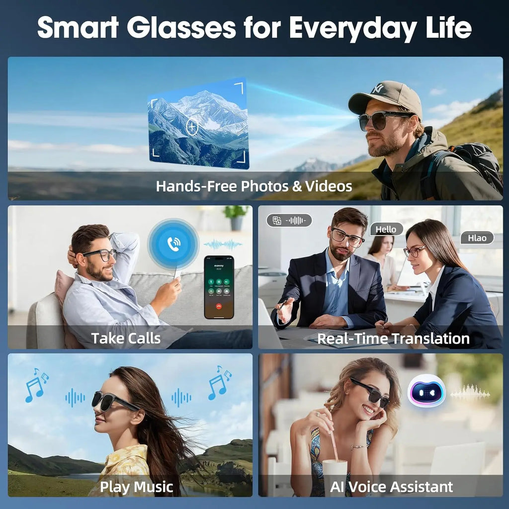 Okulary guhuavmi inteligentne: wideo 1080p hd, kamera i ai chatgpt