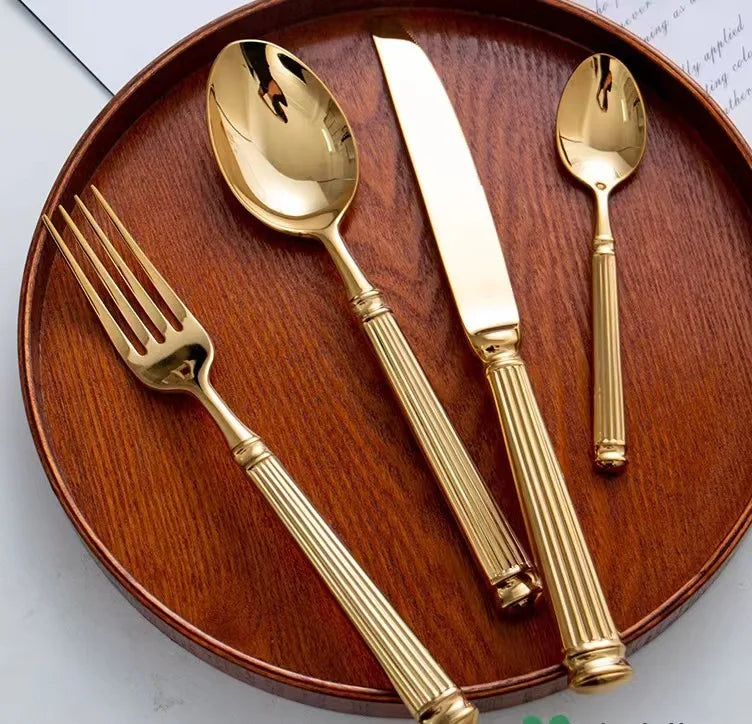 Europe Silver Luxury 18/10 Stainless Steel Roman Column Cutlery Set