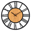 Nordic Retro 3D Large Wall Clock - Silent Roman Numerals Wood Metal Iron Decor