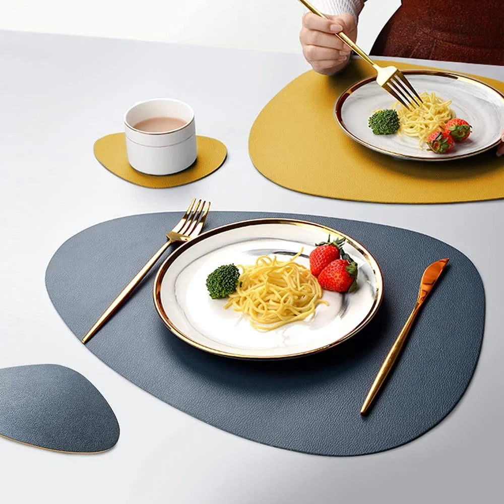 Irregular PU Leather Placemats Set - Oil-Proof & Waterproof Table Mats