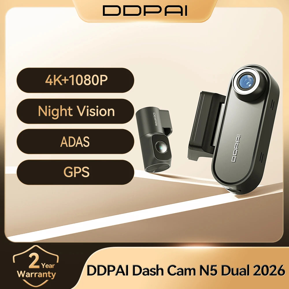 Ddpai n5 podwójna kamera samochodowa 4k hdr - przód i tył z ai nightvis