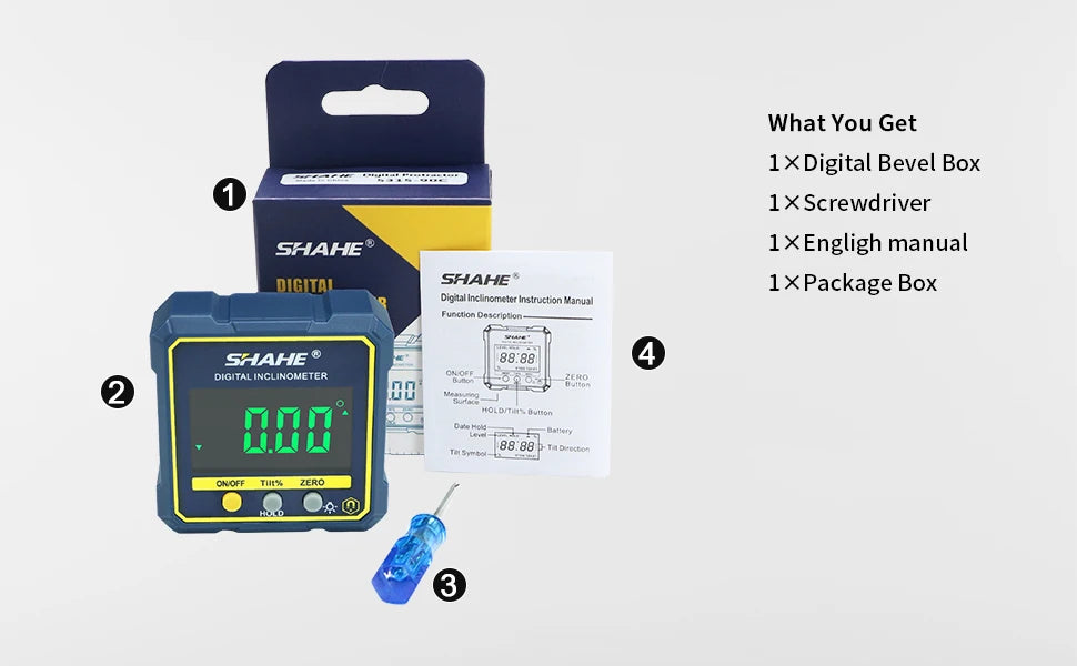 SHAHE Digital Angle Gauge & Protractor with Magnetic Base & Backlight