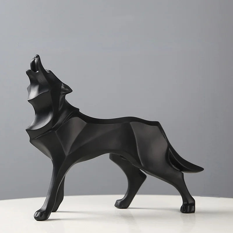 Modern Abstract Geometric Wolf Figurine - Resin Statue for Home & Office Decor