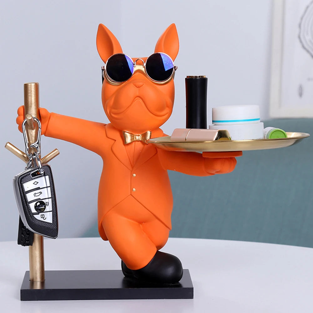 Elegant French Bulldog Sculpture & Storage Tray - Stylish Home Decor