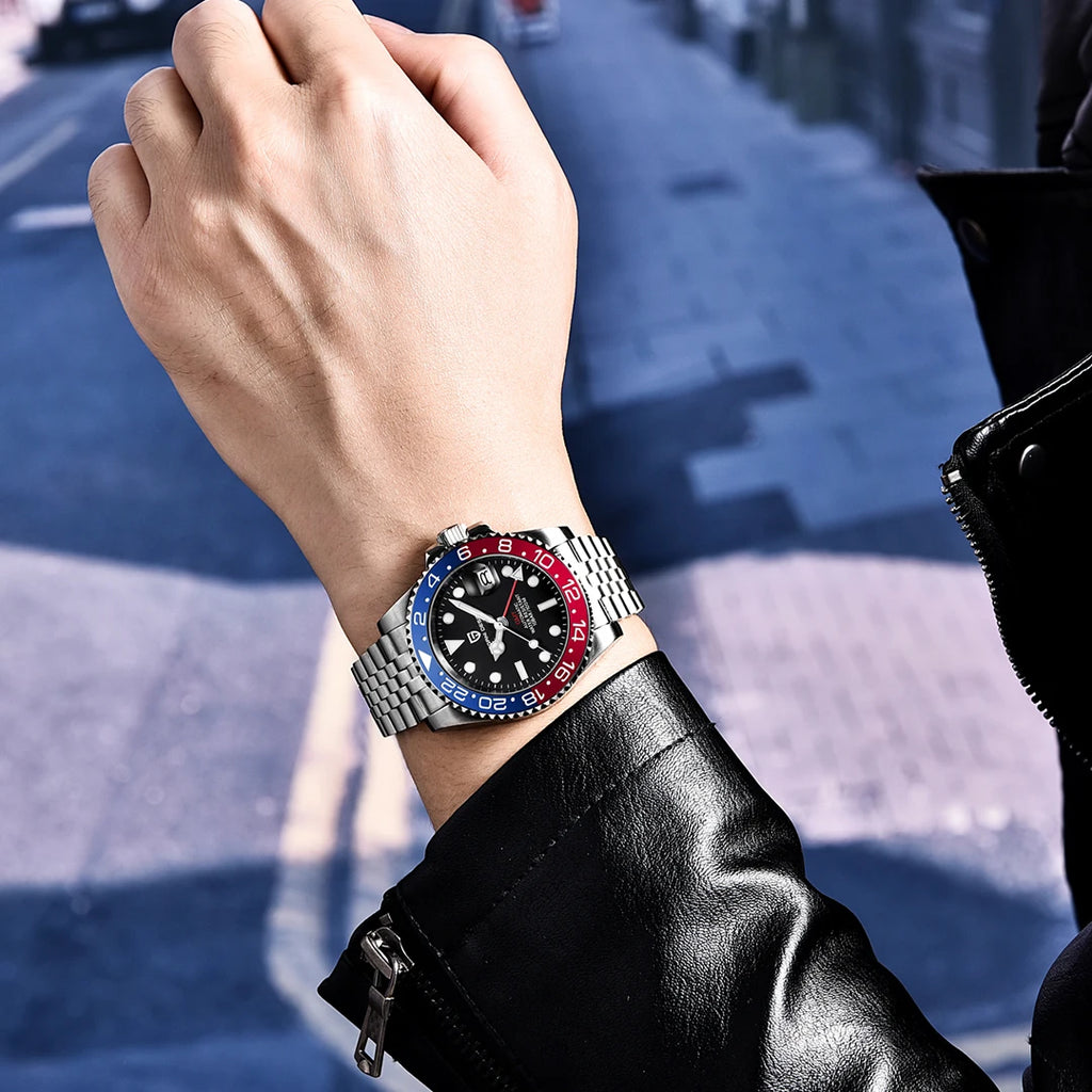 Zegarek mechaniczny męski pagani design pd-1662 luksusowy gmt - szafir, stal, wodoodporny 100m