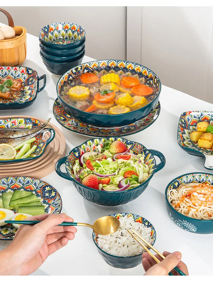 Bohemia Retro Ceramic Tableware Set for 4 | Elegant Dining