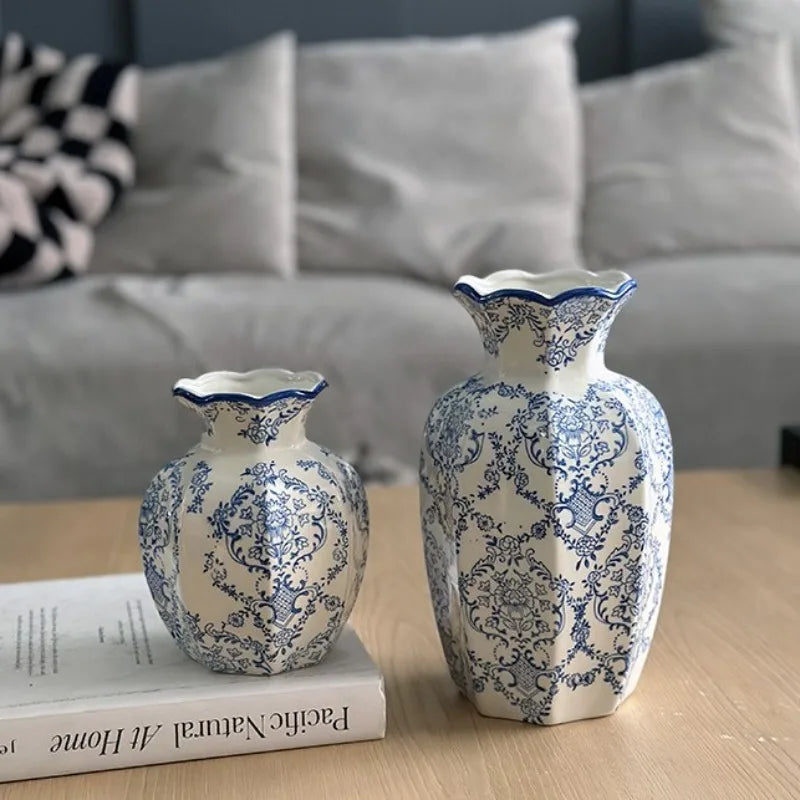 Hand-Painted Blue White Porcelain Vase - Elegant Home Decor