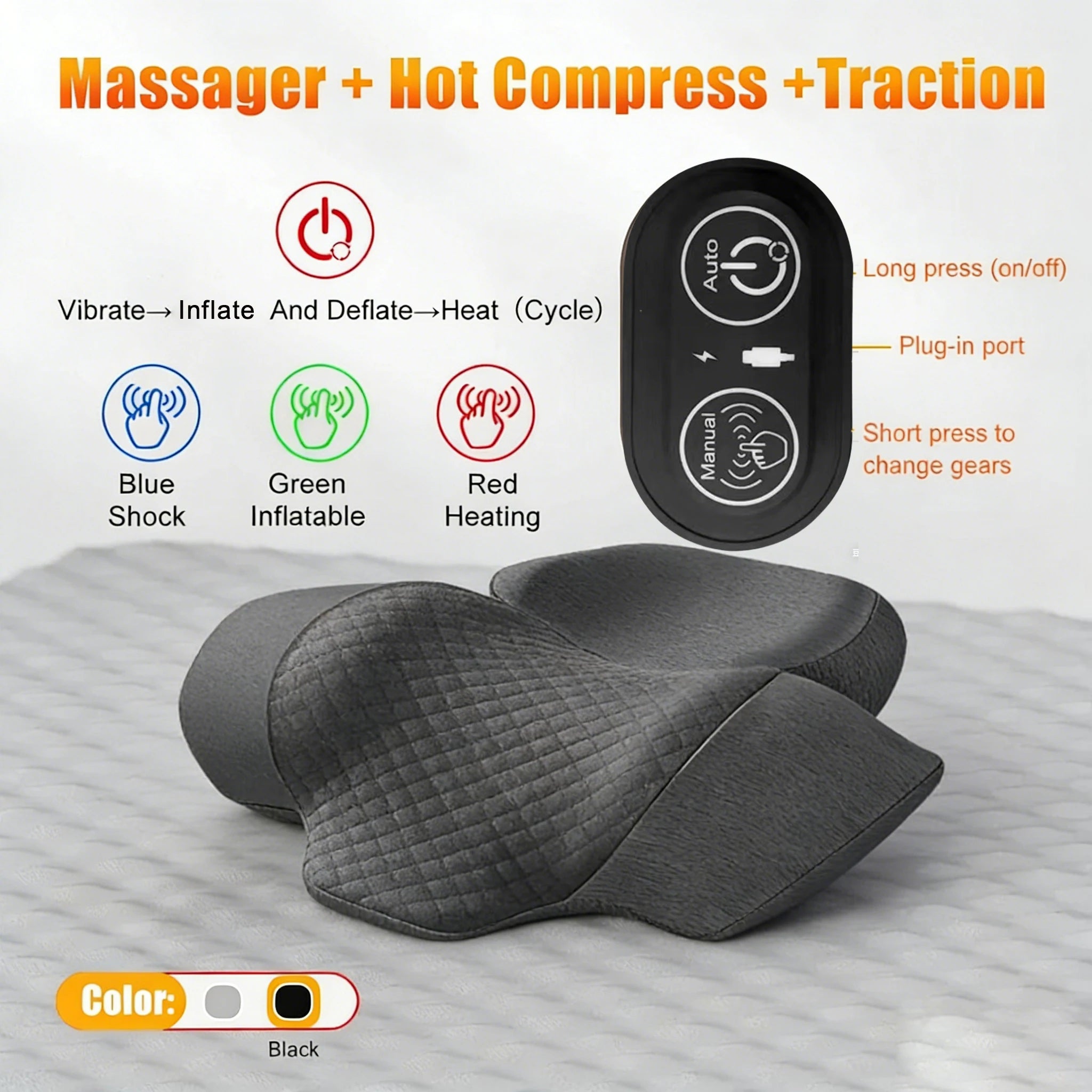 Elektryczny masażer karku poduszka szyjna - ciepło, wibracje i rozciąganie