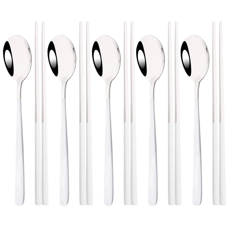 304 Stainless Steel Korean Cutlery Set | 10-Piece Chopsticks & Spoons
